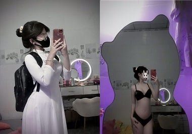 Thu Hiền trong bộ áo dài sexy